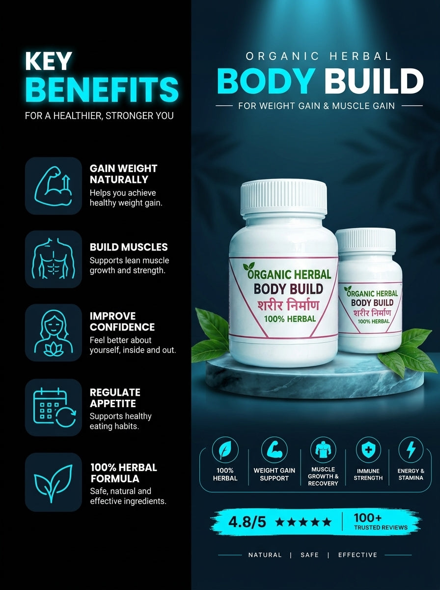 ORGANIC HERBAL BODY BUILD CAPSULES - Natural Weight Gain, Muscle Strength & Vitality Support